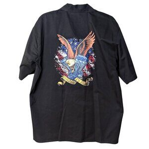 Dragonfly Mens Black Eagle USA Flag Engine Embroidered Button-Up Shirt Freedom t
